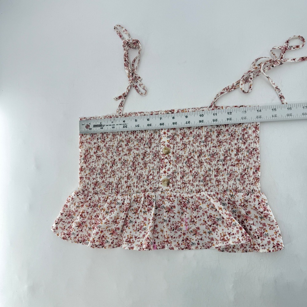 Paper Crane Floral Smocked Square Neck Ruffle Peplum Tie Strap Tank Top M - Picture 8 of 9